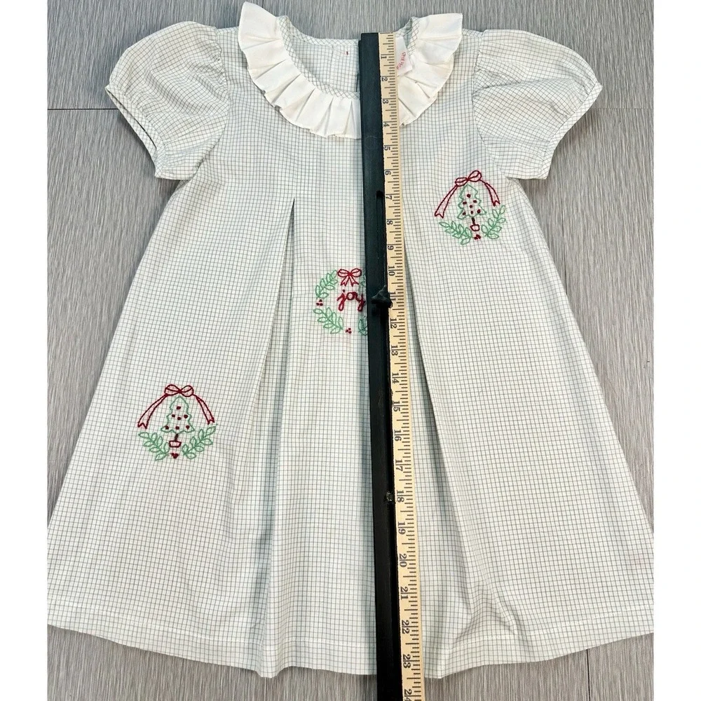 Shrimp & Grits Christmas Embroidered Green White Gingham Dress‎ Toddler Girl JOY